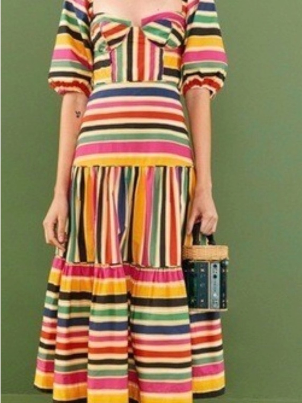 FARM Rio Rainbow Stripes Midi Dress — NWT